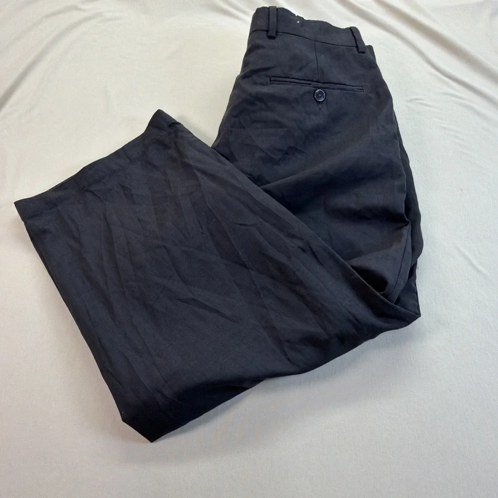 Hathaway Men Black Pleated Dress Pants Classic Fit 34x32 100% Wool